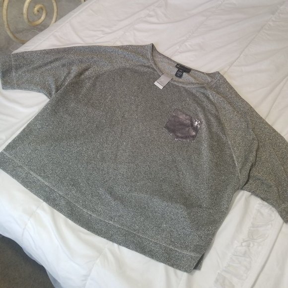 NWT Lane Bryant 22/24 Plus Size 3XL Silver Metallic Top with Sequin Pocket - Picture 1 of 8